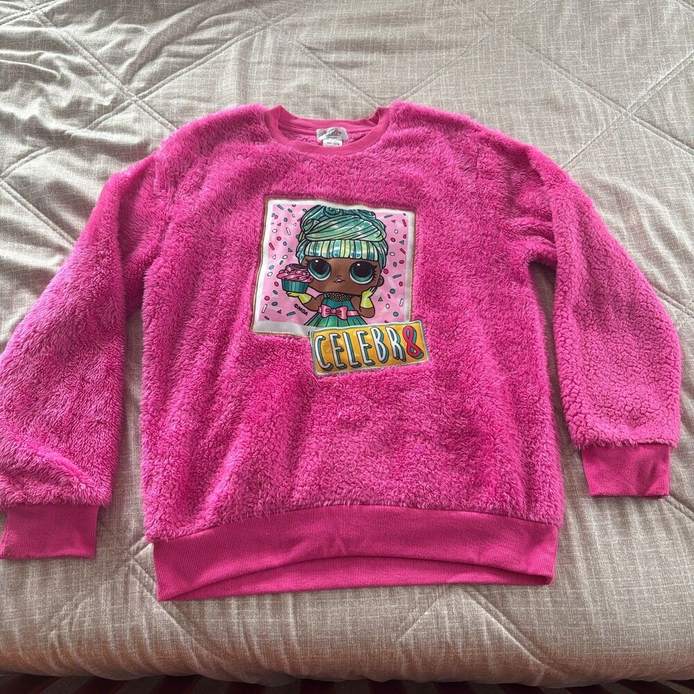 L.O.L. Surprise! "CELEBR8" Hot Pink Fuzzy Sherpa Fleece Crewneck Sweatshirt